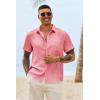 image:imageRuncati Mens Button Down Shirts Casual Short Sleeve Shirt Textured Linen Summer Beach Tops with PocketPink