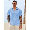 image:imageRuncati Mens Button Down Shirts Casual Short Sleeve Shirt Textured Linen Summer Beach Tops with PocketSky Blue
