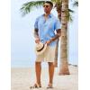image:imageRuncati Mens Button Down Shirts Casual Short Sleeve Shirt Textured Linen Summer Beach Tops with PocketSky Blue