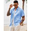 image:imageRuncati Mens Button Down Shirts Casual Short Sleeve Shirt Textured Linen Summer Beach Tops with PocketSky Blue