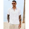 image:imageRuncati Mens Button Down Shirts Casual Short Sleeve Shirt Textured Linen Summer Beach Tops with PocketWhite