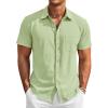 image:imageRuncati Mens Button Down Linen Shirt Short Sleeve Casual Vacation Shirts Summer Beach Wedding Tops with PocketMint