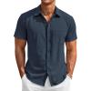 image:imageRuncati Mens Button Down Linen Shirt Short Sleeve Casual Vacation Shirts Summer Beach Wedding Tops with PocketNavy