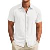 image:imageRuncati Mens Button Down Linen Shirt Short Sleeve Casual Vacation Shirts Summer Beach Wedding Tops with PocketWhite