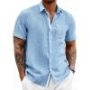 image:imageRuncati Mens Button Down Shirts Casual Short Sleeve Linen Shirt Summer Beach Wedding Tops with PocketSky Blue