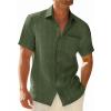 image:imageRuncati Mens Button Down Shirts Casual Short Sleeve Shirt Textured Linen Summer Beach Tops with PocketArmy Green