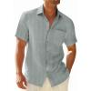 image:imageRuncati Mens Button Down Shirts Casual Short Sleeve Shirt Textured Linen Summer Beach Tops with PocketGrey