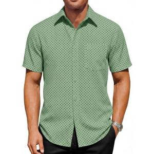 image:imageRuncati Mens Button Down Shirts Short Sleeve Wrinkle Free Dress Shirts Business Casual Polka Dot Print Shirt with PocketArmy Green