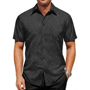 image:imageRuncati Mens Button Down Shirts Short Sleeve Wrinkle Free Dress Shirts Business Casual Polka Dot Print Shirt with PocketBlack