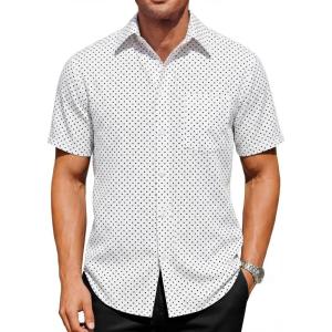 image:imageRuncati Mens Button Down Shirts Short Sleeve Wrinkle Free Dress Shirts Business Casual Polka Dot Print Shirt with PocketWhite