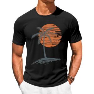 image:imageRuncati Mens Short Sleeve TShirts Crew Neck Casual Shirt Summer Beach Palm Tree Vintage Hawaiian TeesBlack