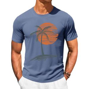 image:imageRuncati Mens Short Sleeve TShirts Crew Neck Casual Shirt Summer Beach Palm Tree Vintage Hawaiian TeesBlue