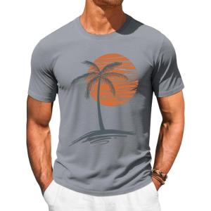 image:imageRuncati Mens Short Sleeve TShirts Crew Neck Casual Shirt Summer Beach Palm Tree Vintage Hawaiian TeesGray