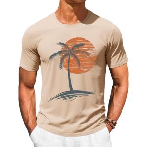 image:imageRuncati Mens Short Sleeve TShirts Crew Neck Casual Shirt Summer Beach Palm Tree Vintage Hawaiian TeesKhaki