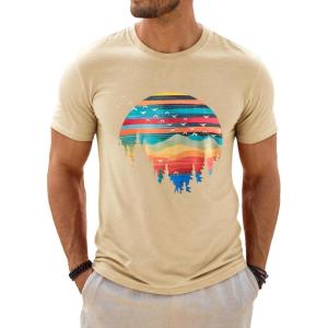 image:imageRuncati Mens Short Sleeve TShirts Graphic Crewneck Casual Printed Tee Summer Beach Hawaiian Vintage ShirtsApricot