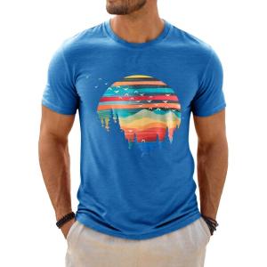 image:imageRuncati Mens Short Sleeve TShirts Graphic Crewneck Casual Printed Tee Summer Beach Hawaiian Vintage ShirtsBlue