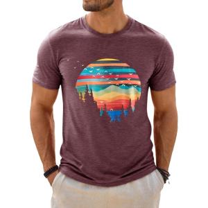 image:imageRuncati Mens Short Sleeve TShirts Graphic Crewneck Casual Printed Tee Summer Beach Hawaiian Vintage ShirtsBurgundy