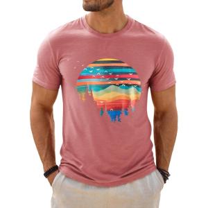 image:imageRuncati Mens Short Sleeve TShirts Graphic Crewneck Casual Printed Tee Summer Beach Hawaiian Vintage ShirtsDark Pink