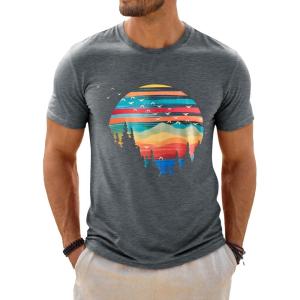 image:imageRuncati Mens Short Sleeve TShirts Graphic Crewneck Casual Printed Tee Summer Beach Hawaiian Vintage ShirtsGrey