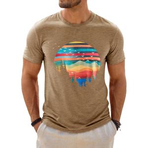 image:imageRuncati Mens Short Sleeve TShirts Graphic Crewneck Casual Printed Tee Summer Beach Hawaiian Vintage ShirtsKhaki