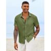 image:imageRuncati Mens Button Down Shirts Casual Short Sleeve Linen Shirt Summer Beach Textured Tops with PocketArmy Green