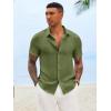 image:imageRuncati Mens Button Down Shirts Casual Short Sleeve Linen Shirt Summer Beach Textured Tops with PocketArmy Green