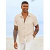 image:imageRuncati Mens Button Down Shirts Casual Short Sleeve Linen Shirt Summer Beach Textured Tops with PocketBeige