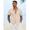 image:imageRuncati Mens Button Down Shirts Casual Short Sleeve Linen Shirt Summer Beach Textured Tops with PocketBeige