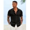 image:imageRuncati Mens Button Down Shirts Casual Short Sleeve Linen Shirt Summer Beach Textured Tops with PocketBlack
