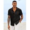 image:imageRuncati Mens Button Down Shirts Casual Short Sleeve Linen Shirt Summer Beach Textured Tops with PocketBlack