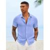 image:imageRuncati Mens Button Down Shirts Casual Short Sleeve Linen Shirt Summer Beach Textured Tops with PocketLight Blue
