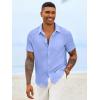 image:imageRuncati Mens Button Down Shirts Casual Short Sleeve Linen Shirt Summer Beach Textured Tops with PocketLight Blue