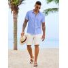 image:imageRuncati Mens Button Down Shirts Casual Short Sleeve Linen Shirt Summer Beach Textured Tops with PocketLight Blue