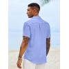 image:imageRuncati Mens Button Down Shirts Casual Short Sleeve Linen Shirt Summer Beach Textured Tops with PocketLight Blue