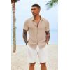 image:imageRuncati Mens Button Down Shirts Casual Short Sleeve Linen Shirt Summer Beach Textured Tops with PocketLight Khaki