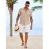 image:imageRuncati Mens Button Down Shirts Casual Short Sleeve Linen Shirt Summer Beach Textured Tops with PocketLight Khaki