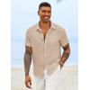 image:imageRuncati Mens Button Down Shirts Casual Short Sleeve Linen Shirt Summer Beach Textured Tops with PocketLight Khaki