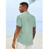 image:imageRuncati Mens Button Down Shirts Casual Short Sleeve Linen Shirt Summer Beach Textured Tops with PocketMint