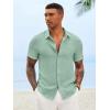image:imageRuncati Mens Button Down Shirts Casual Short Sleeve Linen Shirt Summer Beach Textured Tops with PocketMint