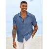image:imageRuncati Mens Button Down Shirts Casual Short Sleeve Linen Shirt Summer Beach Textured Tops with PocketNavy