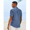 image:imageRuncati Mens Button Down Shirts Casual Short Sleeve Linen Shirt Summer Beach Textured Tops with PocketNavy