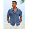 image:imageRuncati Mens Button Down Shirts Casual Short Sleeve Linen Shirt Summer Beach Textured Tops with PocketNavy