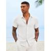 image:imageRuncati Mens Button Down Shirts Casual Short Sleeve Linen Shirt Summer Beach Textured Tops with PocketWhite