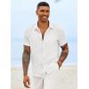 image:imageRuncati Mens Button Down Shirts Casual Short Sleeve Linen Shirt Summer Beach Textured Tops with PocketWhite