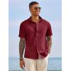 image:imageRuncati Mens Button Down Shirts Short Sleeve Casual Dress Shirt Summer Untucked Shirts with PocketBurgundy