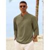 image:imageRuncati Mens Casual Henley Shirts 34 Sleeve Band Collar Cotton Linen Shirt Summer Beach Hippie TShirts with PocketArmy Green