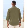 image:imageRuncati Mens Casual Henley Shirts 34 Sleeve Band Collar Cotton Linen Shirt Summer Beach Hippie TShirts with PocketArmy Green