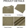 image:imageRuncati Mens Casual Henley Shirts 34 Sleeve Band Collar Cotton Linen Shirt Summer Beach Hippie TShirts with PocketArmy Green