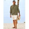 image:imageRuncati Mens Casual Henley Shirts 34 Sleeve Band Collar Cotton Linen Shirt Summer Beach Hippie TShirts with PocketArmy Green
