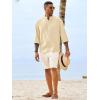 image:imageRuncati Mens Casual Henley Shirts 34 Sleeve Band Collar Cotton Linen Shirt Summer Beach Hippie TShirts with PocketBeige